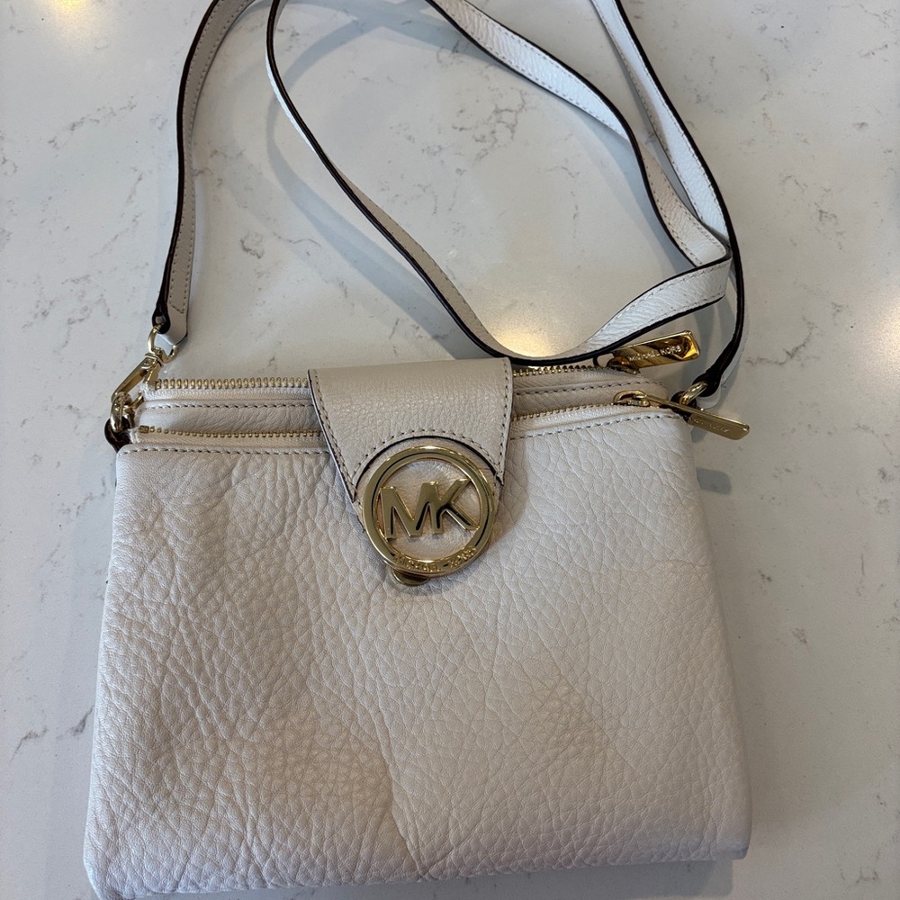 Michael Kors Cream Crossbody Bag with Gold Accents
